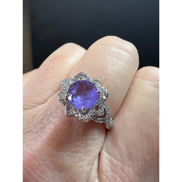 New Bomb Party Sterling Silver Lavender Simulated Amethyst Dinner Ring Sz 9 - Picture 2 of 16